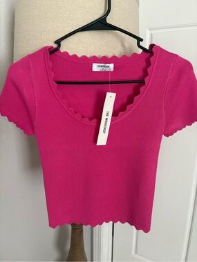 Workshop Republic Clothing Hot Pink Scalloped Knit Crop Top